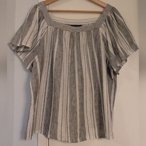 Banana Republic Black and White Striped Linen Cotton Top Size L